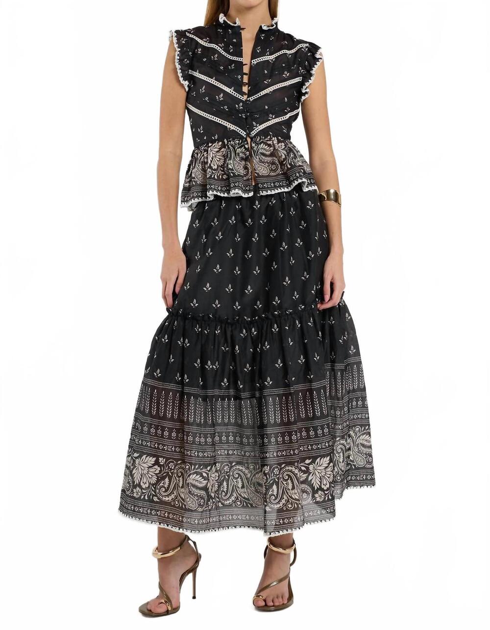 NEW CHRISTY LYNN barbara midi skirt in wildflower black